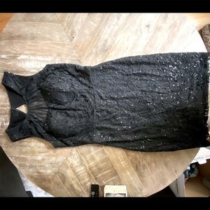 Black lace sheath dress - juniors size 7 - semi illusion high neck - sequins